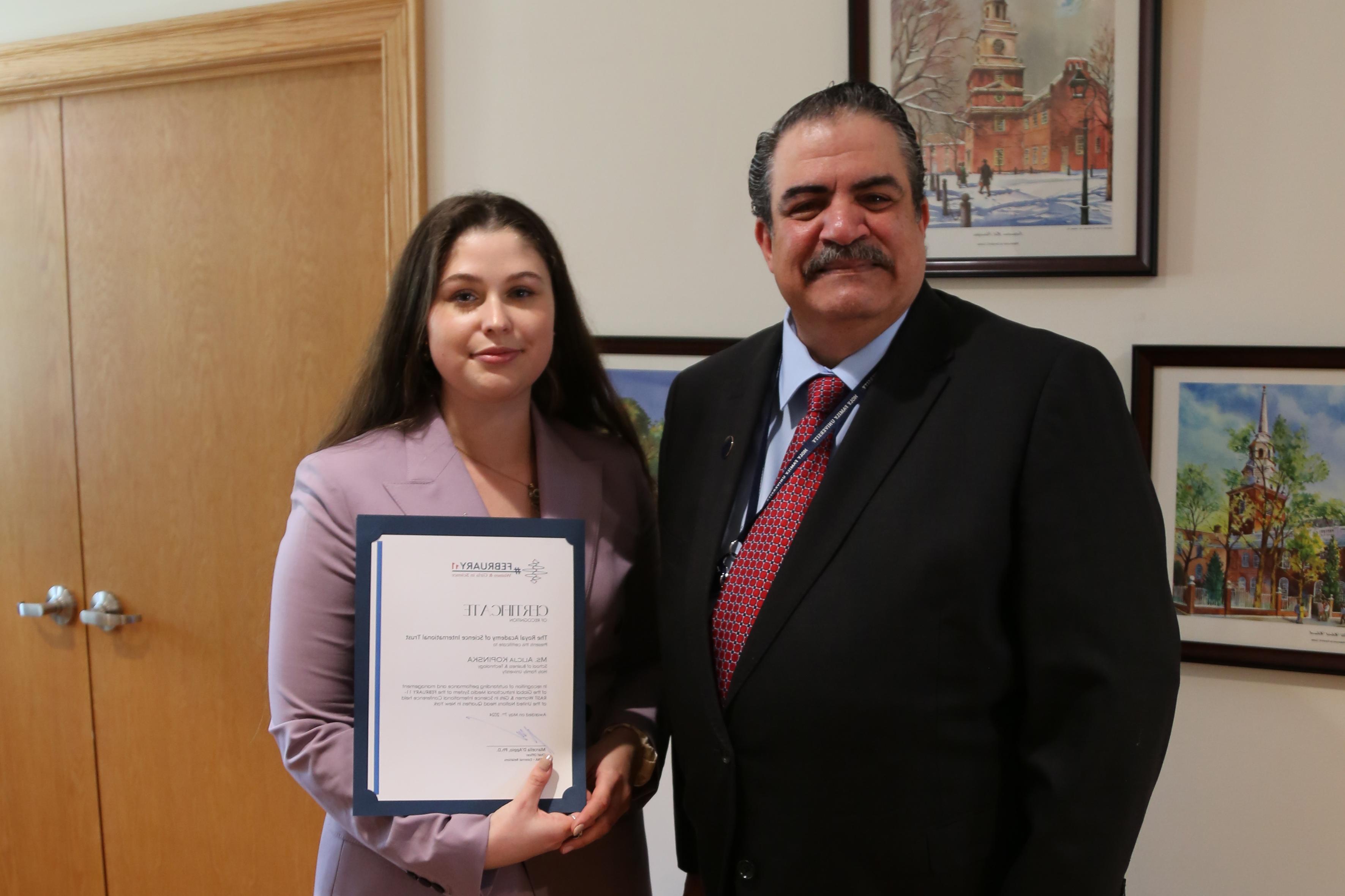 HFU student with IGI's Executive Director at the United Nations